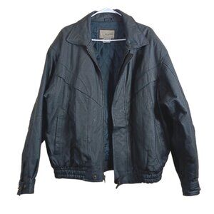 Basic Equipment Leather Bomber Jacket Mens Large Zip Winter Coat Aviator Pilot